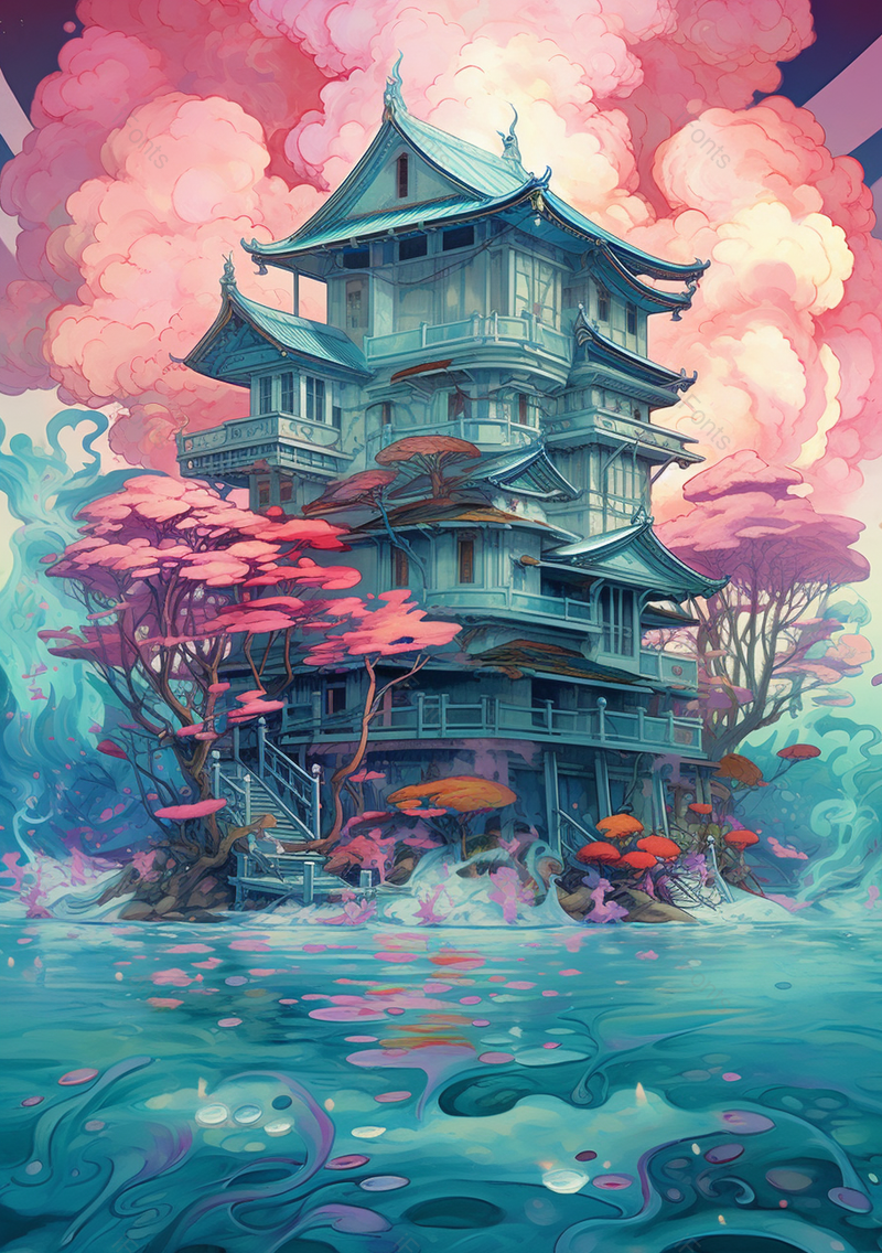 原创唯美古代建筑楼层中国风插画,插画/手绘图,插画/手绘图库,插画/手绘图下载,插画/手绘